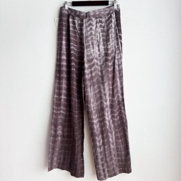 Zara Tie Dye Grey White Linen Blend Pants Wide Leg Relaxed M - Picture 7 of 9